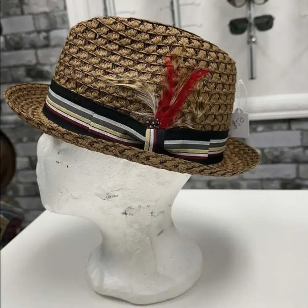 Brown Woven Fedora Hat with Black Band